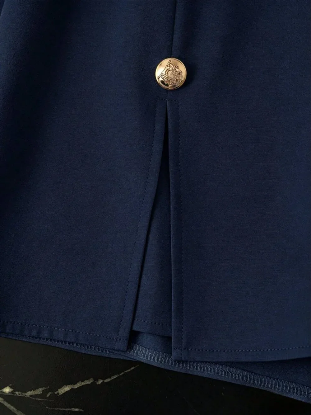 Navy Blue Casual Women's Metal Button Design Split Hem Skort